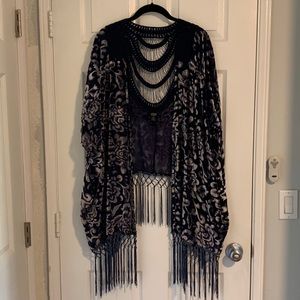 Anthropologie Ruana Kimono Fringed Shawl